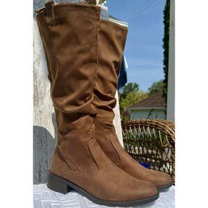 WHITE MOUNTAIN Leonie Knee High Boots Women’s 11M‎ Brown Faux Suede Ruched Zip